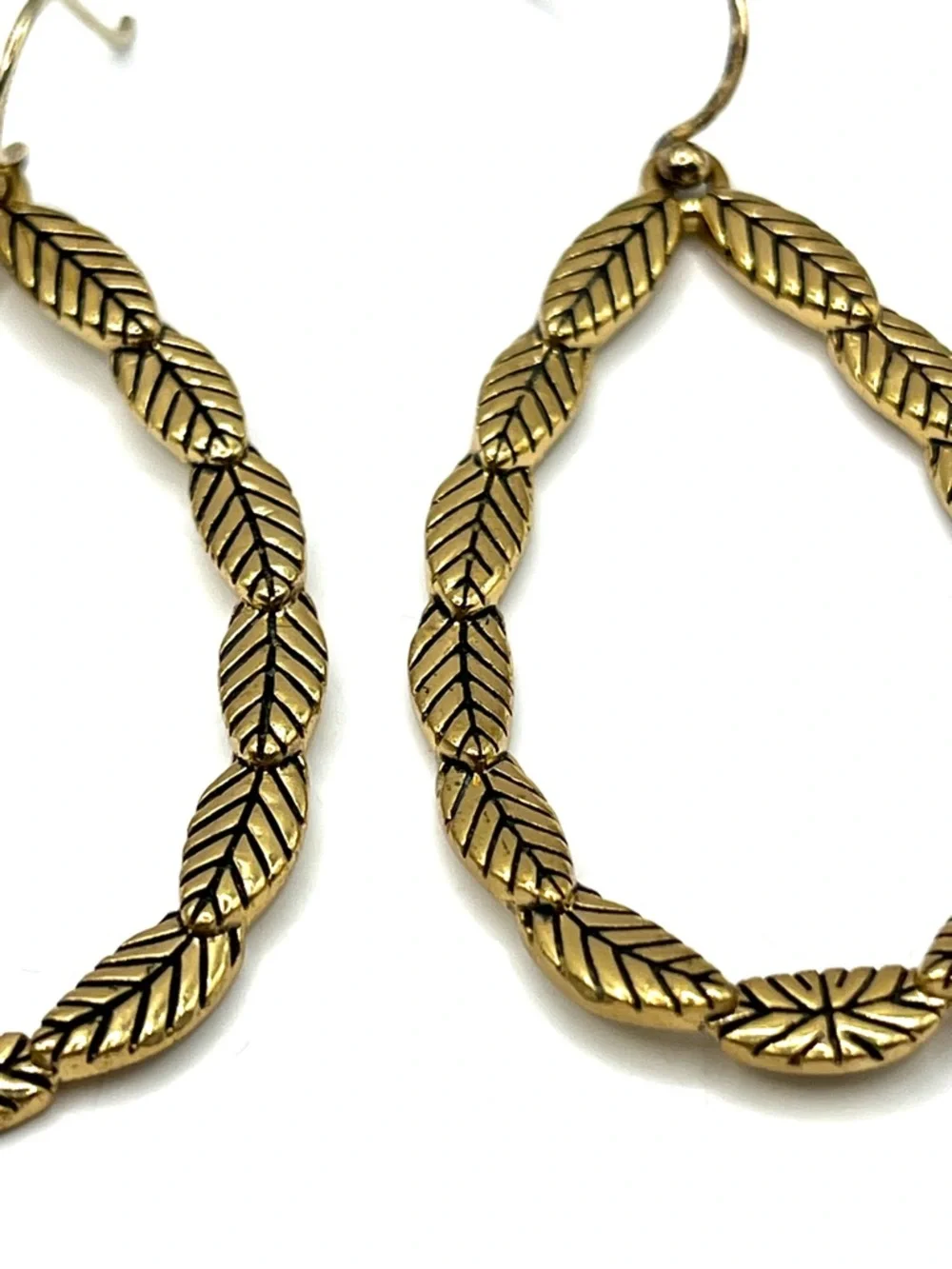 Barse Teardrop Leaf Link Earrings Gold Vermeil 925 Sterling Silver Hoop Large - Picture 8 of 14